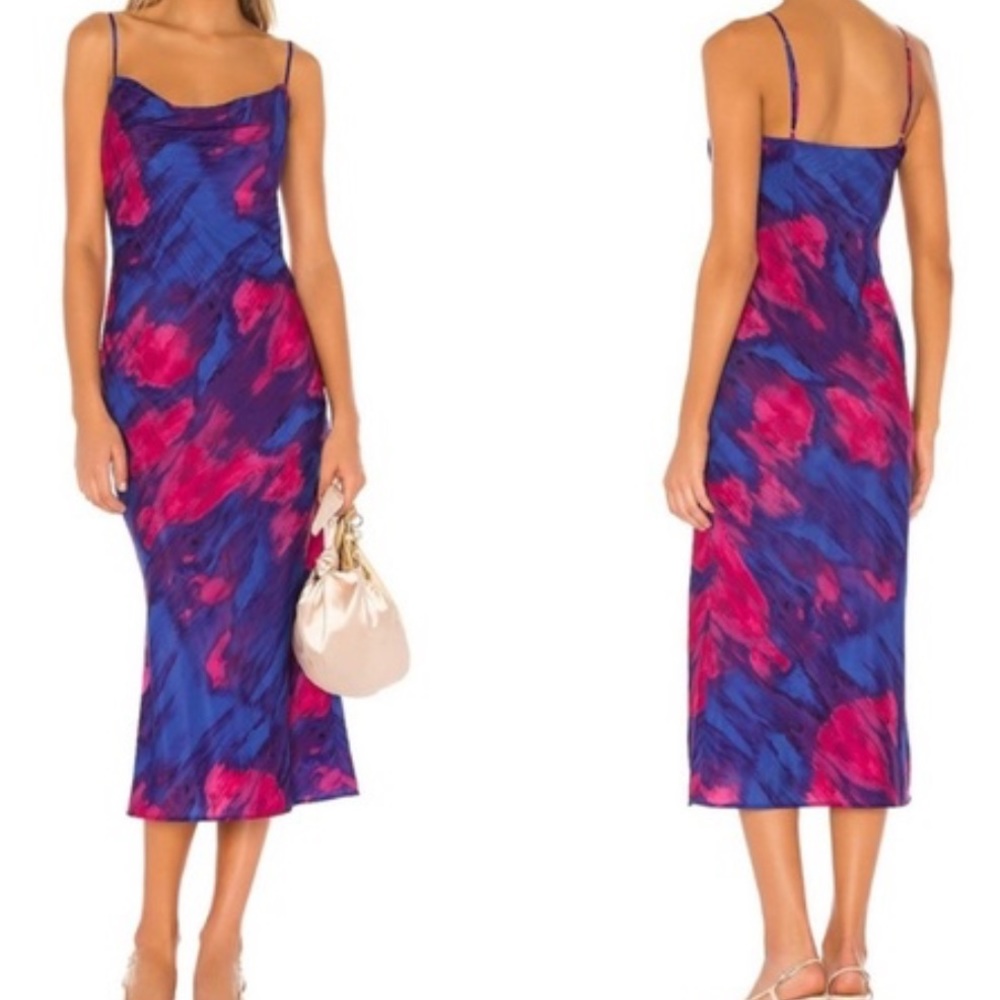 MAJORETTE Boston Midi Dress Tie Dye Multi Color Pink Blue Spaghetti Strap Sz S